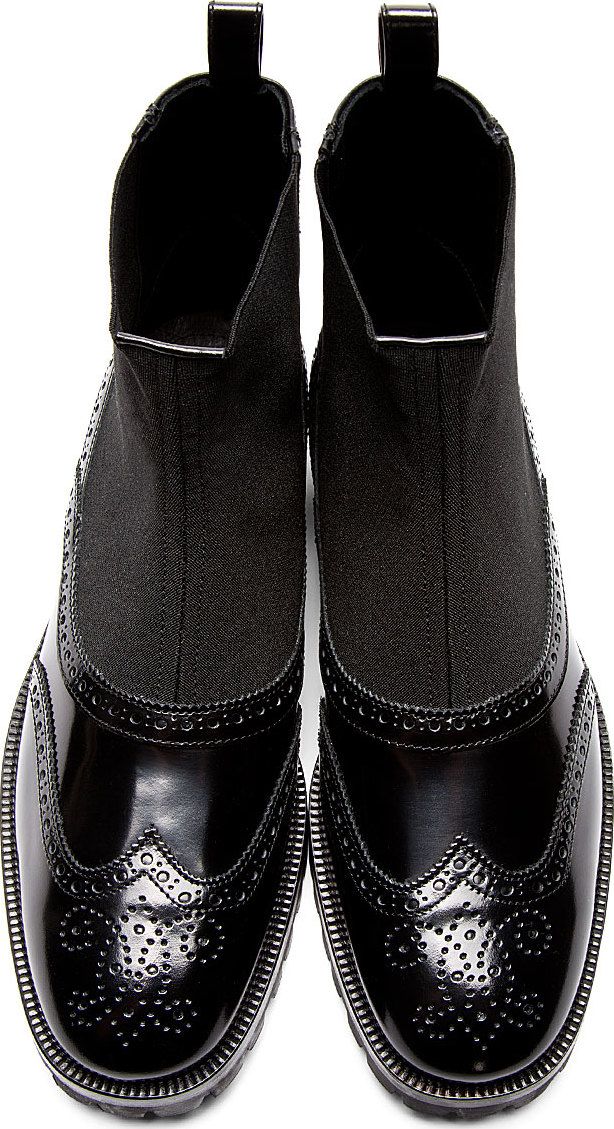 Christopher Kane: Black Leather Slip-On Brogue Boots