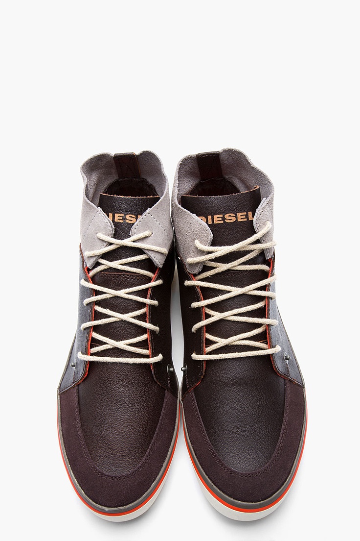 DIESEL Dark Brown Leather Sandoka Sneakers