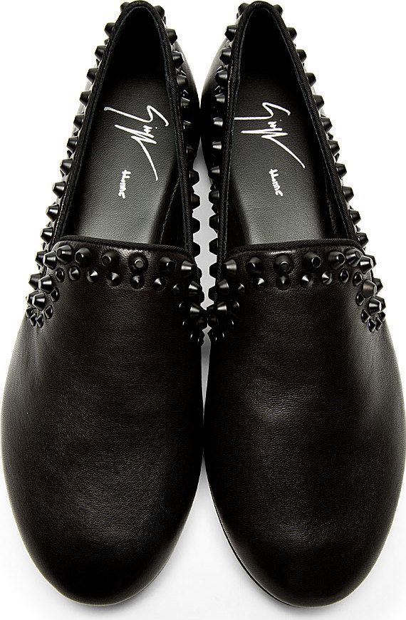 Giuseppe Zanotti: Black Leather Studded Loafers