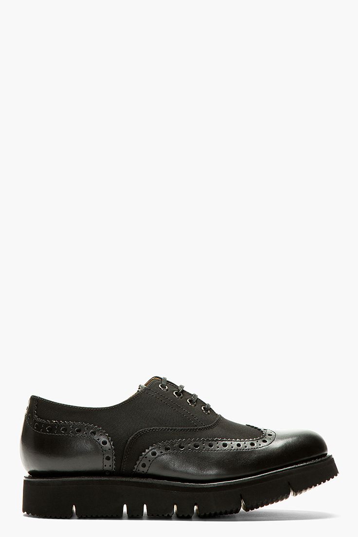 GRENSON Black Canvas & Leather Max Austerity Brogue Shoes