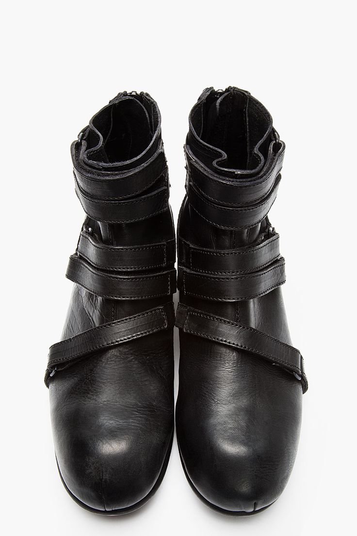JULIUS Black leather strap high-top boots