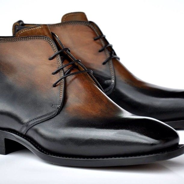 Mens black brown hand-burnished leather ankle boots