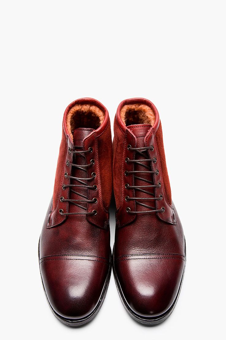 PAUL SMITH Burgundy Dip-Dyed Suede & Leather Boots