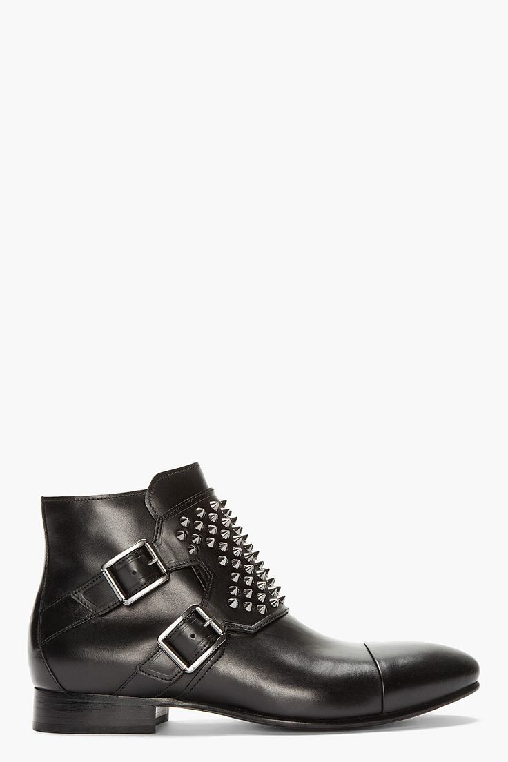PIERRE BALMAIN Black Leather Studded Monk Boots