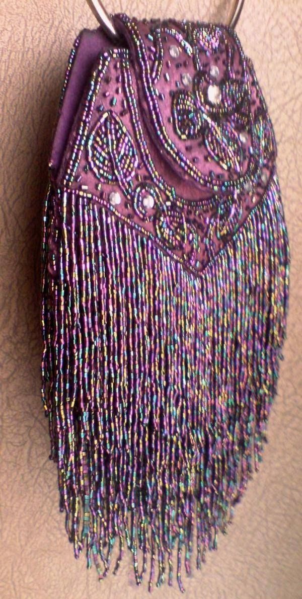 ♥ Purple fringed beaded bohemian bag purse