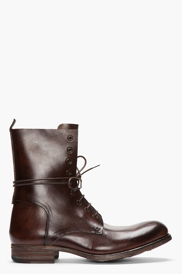 OFFICINE CREATIVE Dark BRown Leather Culatta Lace-up boots