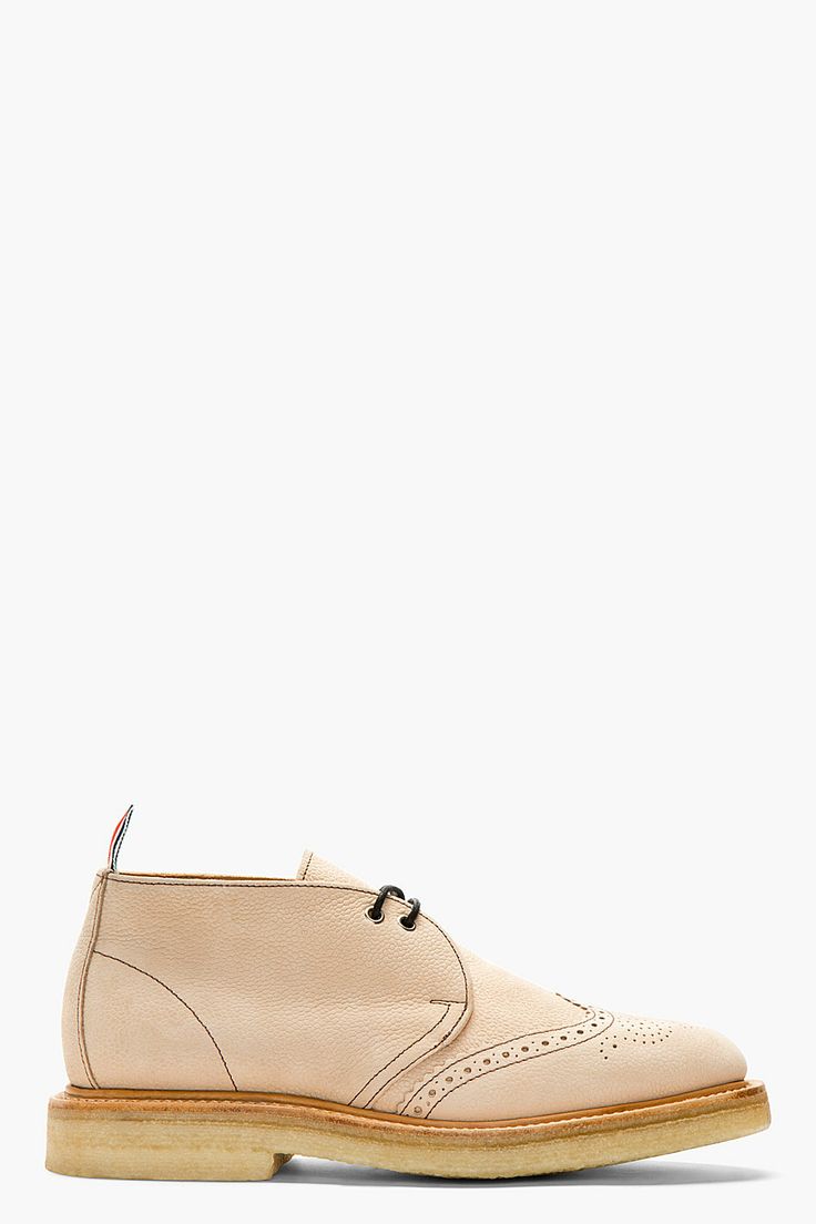 THOM BROWNE Tan Leather Brogued Desert Boots