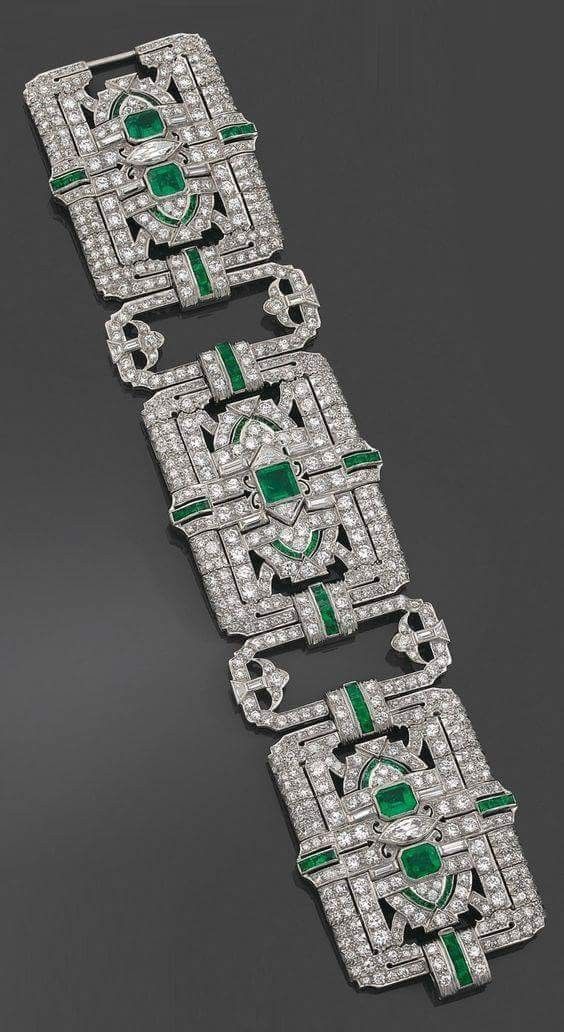 Art déco Diamonds and Emeralds Bracelet