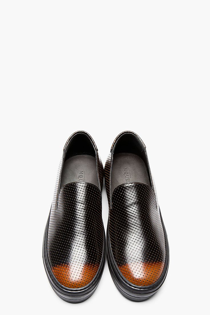 ALEXANDER MCQUEEN Tan & leather embossed slip-on loafers