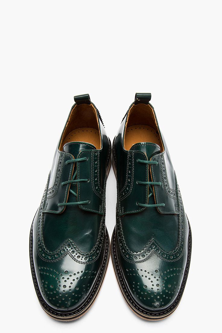 AMI Green Glazed Leather Wingtip Brogues