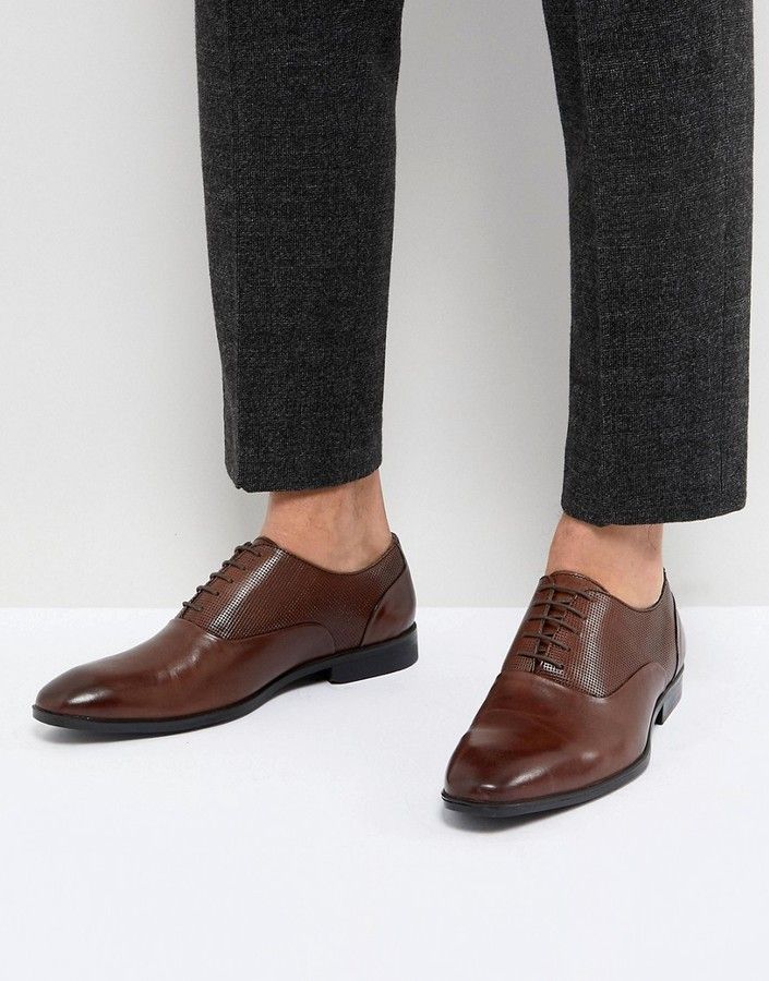 ASOS Oxford Shoes In Brown Leather With Emboss Panel