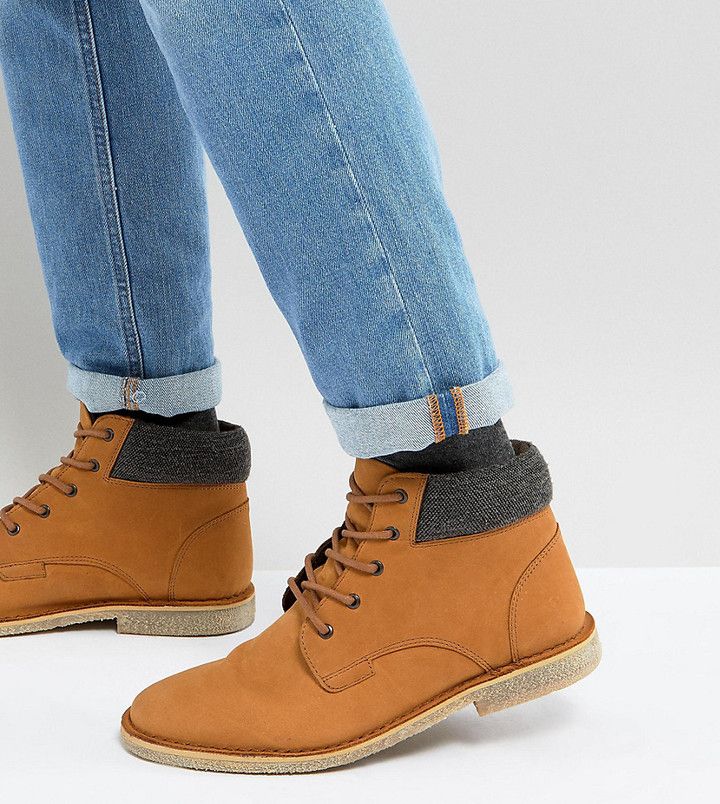 ASOS Wide Fit Worker Desert Boots In Tan Leather