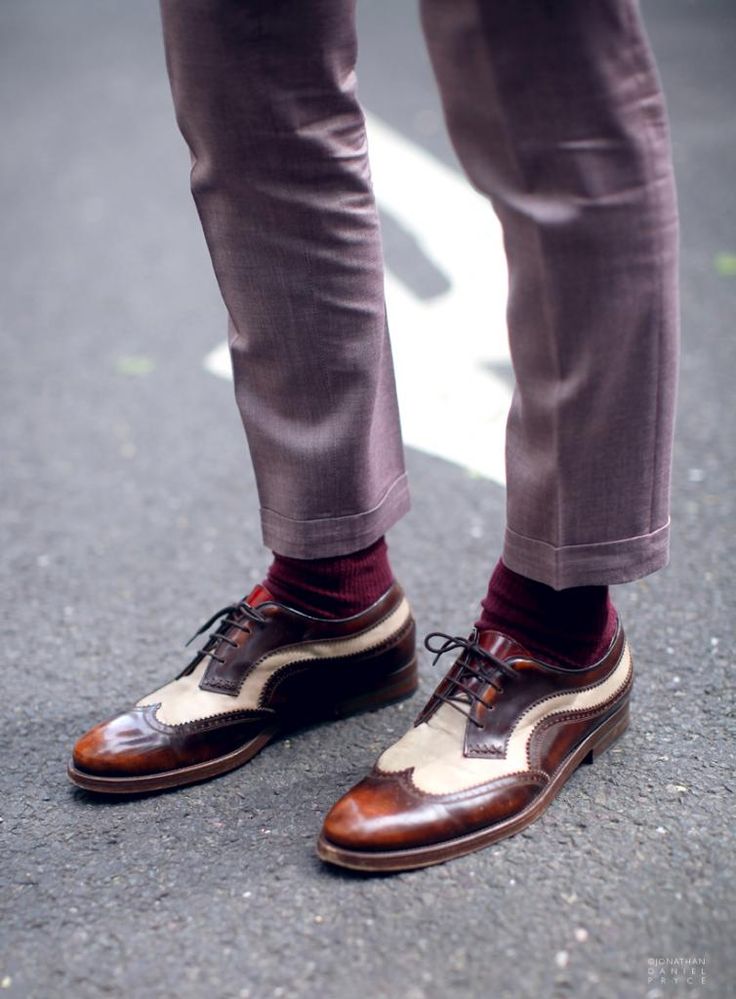 #brown #menswear #brogues #lavender #slimfit #trousers #burgundy #socks #streets...