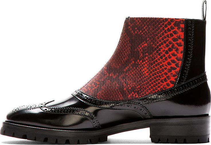 Christopher Kane: Black Leather Slip-On Brogue Boots