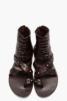 DIESEL BLACK GOLD Brown Studded Leather Anibal H Sandals