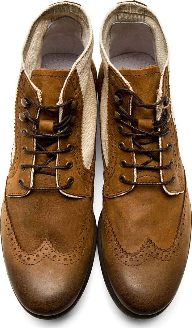 Diesel: Brown Leather-Paneled Kryptor Brogue Boots