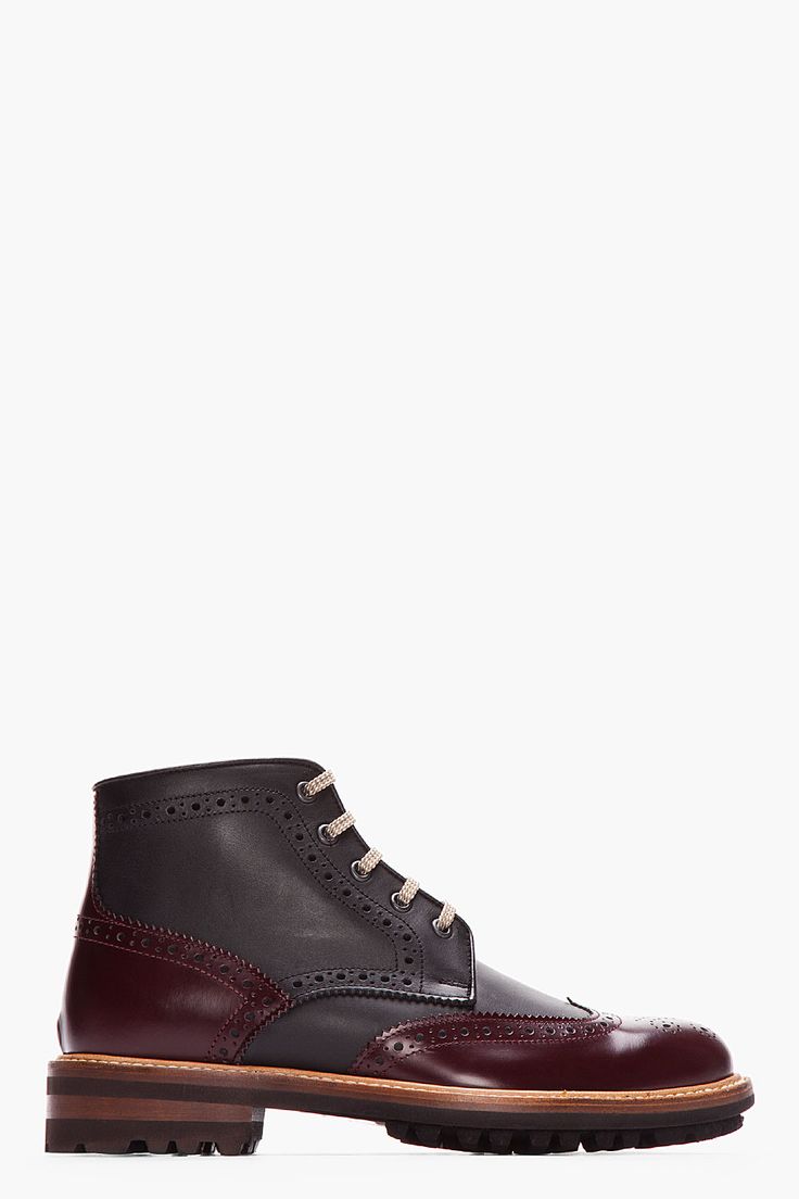 DSQUARED2 // Black & Burgundy Leather Othello Brogue Boots 32148M047003 High tio...