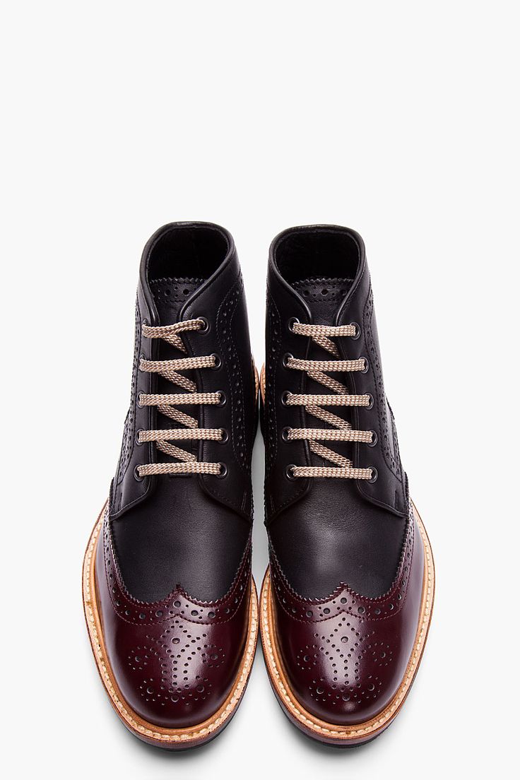 Black & Burgundy Leather Othello Brogue Boots