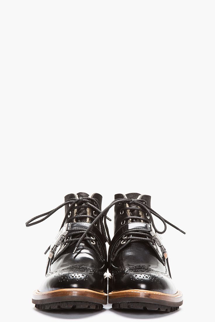 DSQUARED2 Black Shearling-Lined Brogue Boots