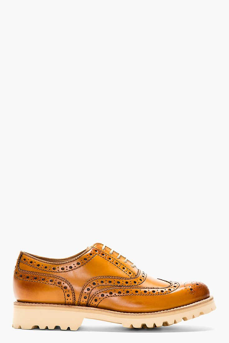 GRENSON Tan Boot Sole Stanley Brogue Shoes