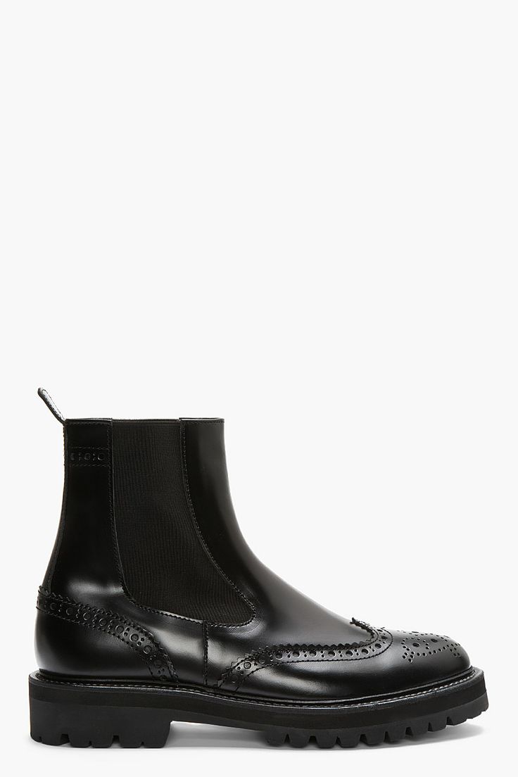 JUUN.J Black Leather Chelsea Wingtip Brogue Boots