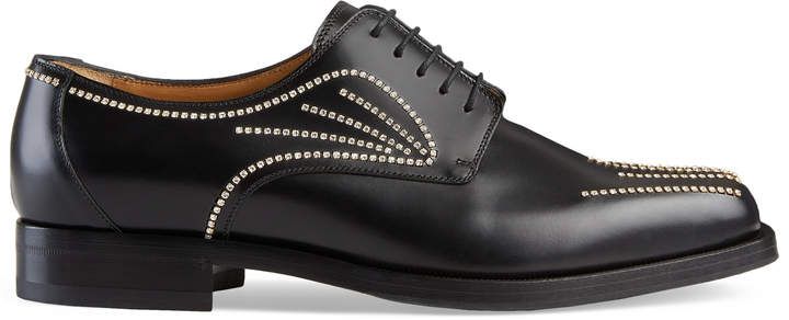 Leather crystal lace-up shoe