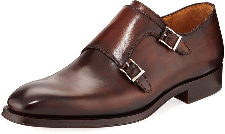 Magnanni for Neiman Marcus Hand-Antiqued Leather Monk Loafer