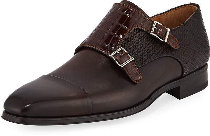 Magnanni for Neiman Marcus Mixed Leather Monk Loafer