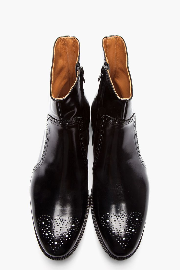 MAISON MARTIN MARGIELA Black Patent Leather Semi-Brogue Boots