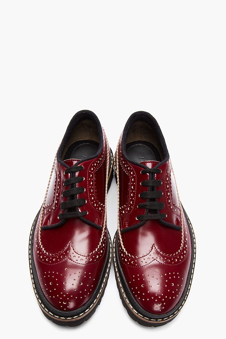 MARNI // Red leather thick-soled longwing brogues 32379M049001 Low-top leather l...