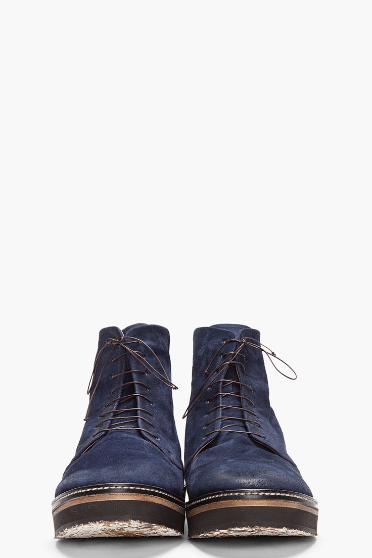 MARSÈLL // Navy brushed suede bloccone boots 32349M047005 Ankle-high brushed su...