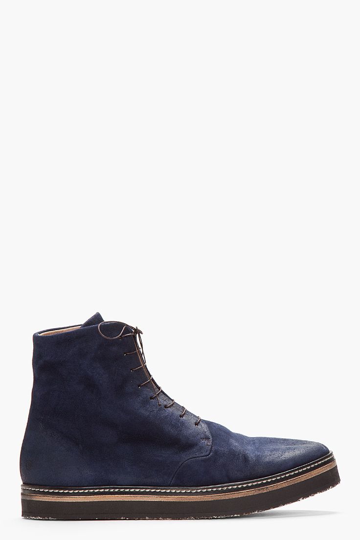 MARSÈLL Navy brushed suede bloccone boots
