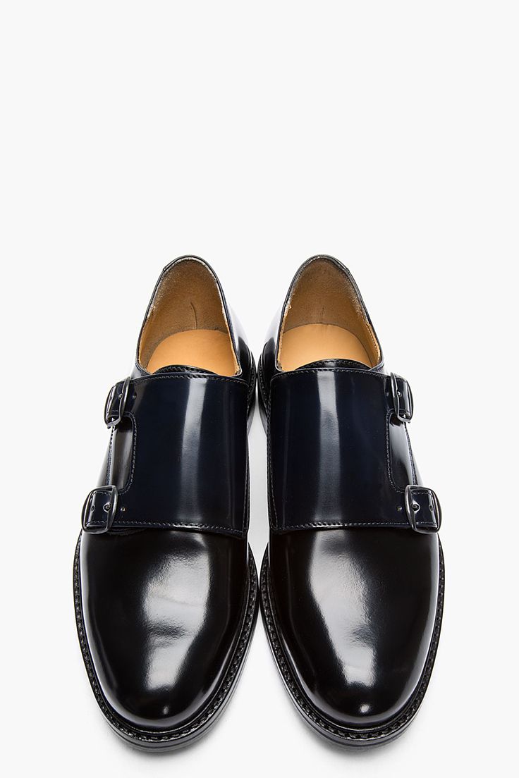 Men's black double monk strap shoes☆
