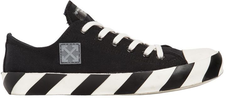 Off-White Striped Cotton Canvas Sneakers