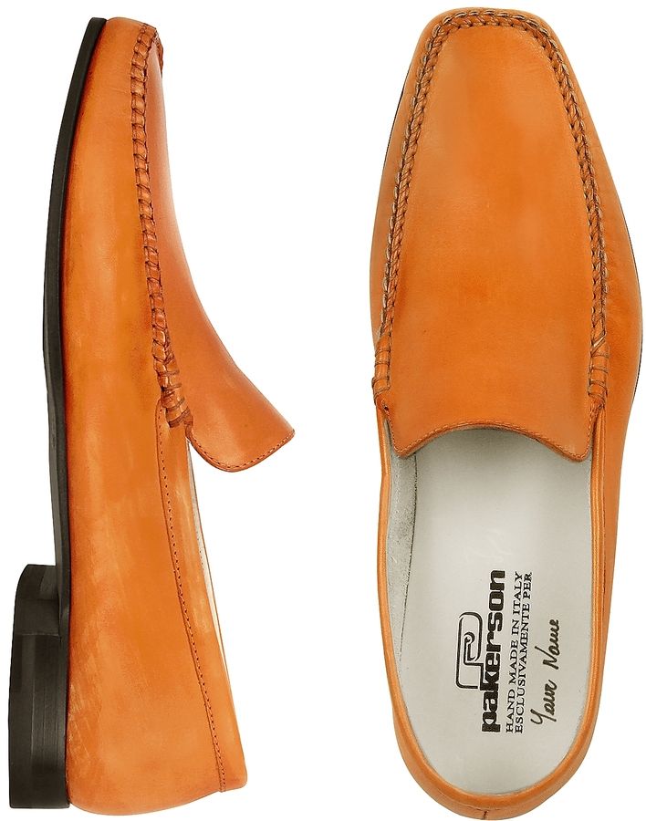 Pakerson Orange Italian Handmade Leather Loafer Shoes