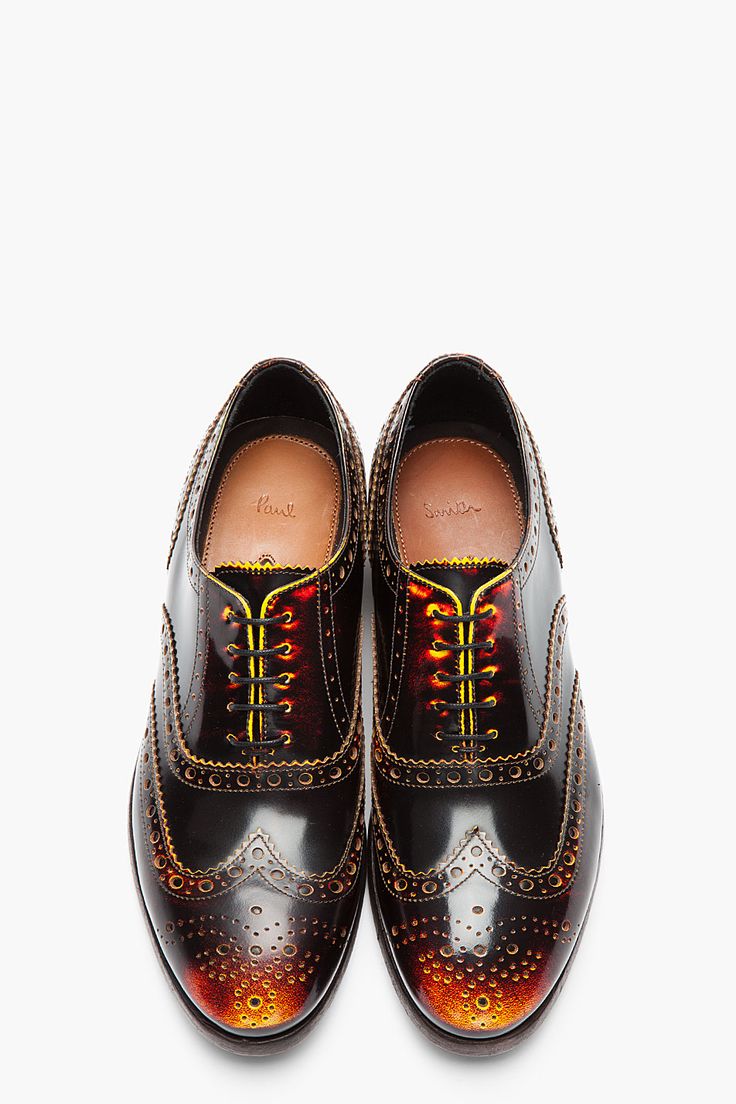 PAUL SMITH Yellow & Red Brushed Leather Wingtip Chuck Brogues