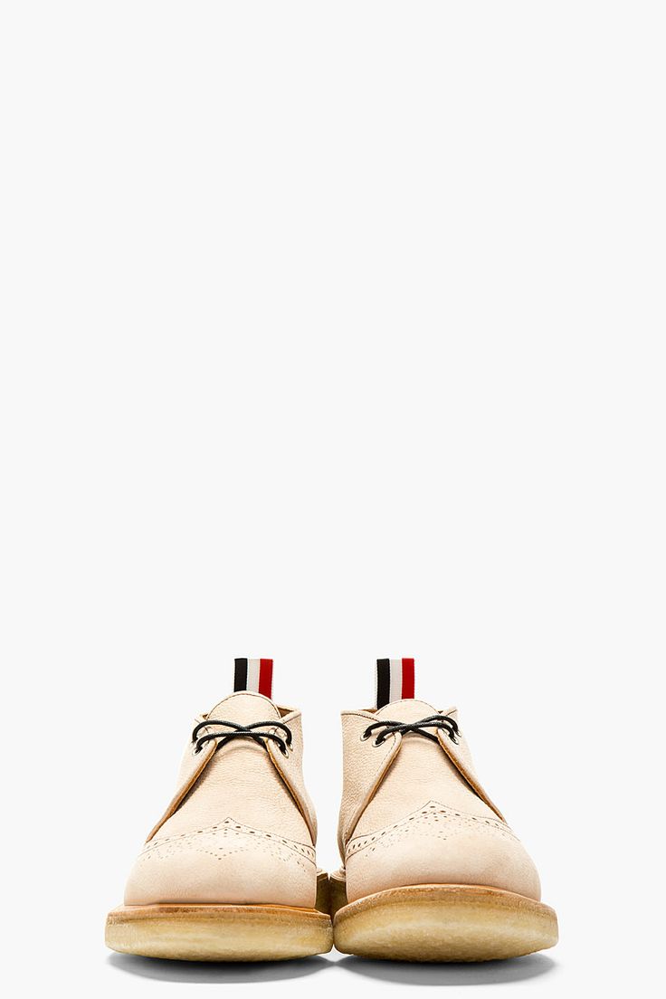 THOM BROWNE Tan Leather Brogued Desert Boots