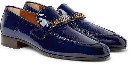 TOM FORD Peer Chain-Trimmed Textured Patent-Leather Loafers