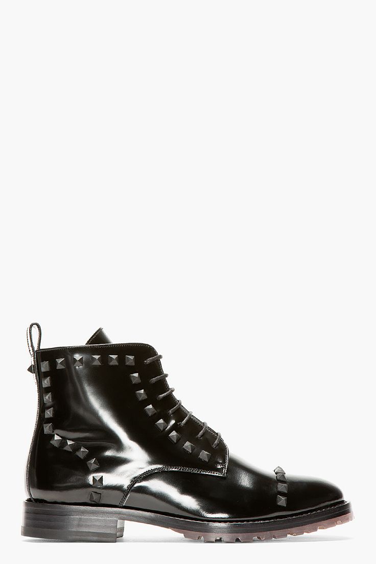 Valentino Black Leather Rubber Stud Boots for men | SSENSE. Awesome shoe for a n...