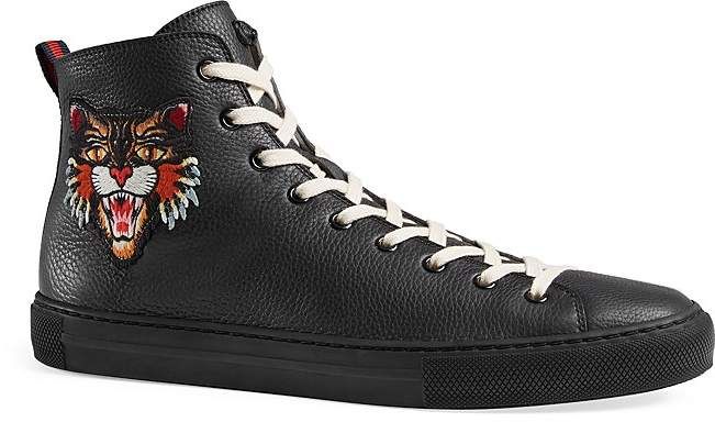 Gucci Leather High-Top Sneakers with Appliqués