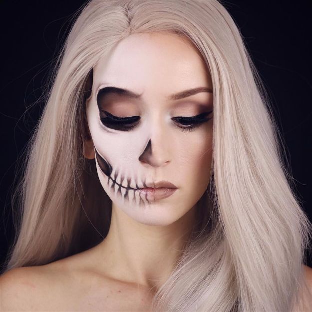 Fading Half Skull | 10 Spooky Skeleton Makeup Ideas You Should Wear This Hallowe...
