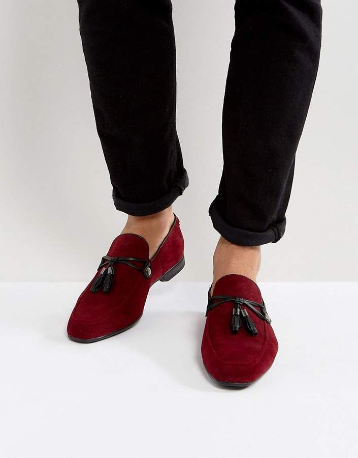 ASOS Loafers In Burgundy Faux Suede With Tassel
