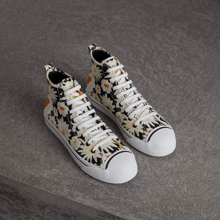Burberry Daisy Print Canvas High-top Sneakers