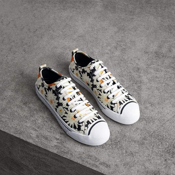 Burberry Daisy Print Cotton Canvas Sneakers