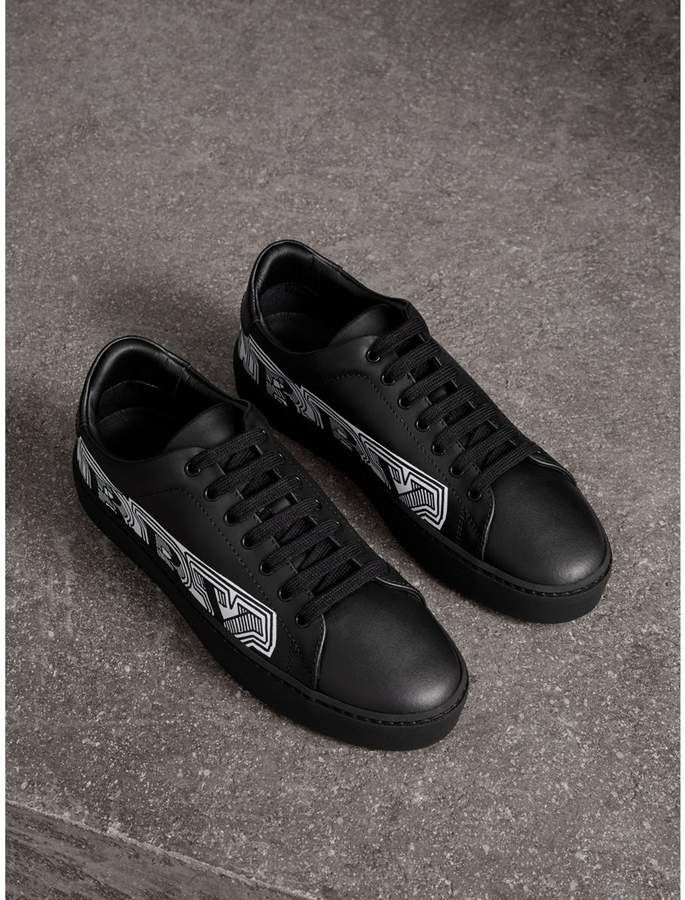 Burberry Doodle Print Leather Sneakers