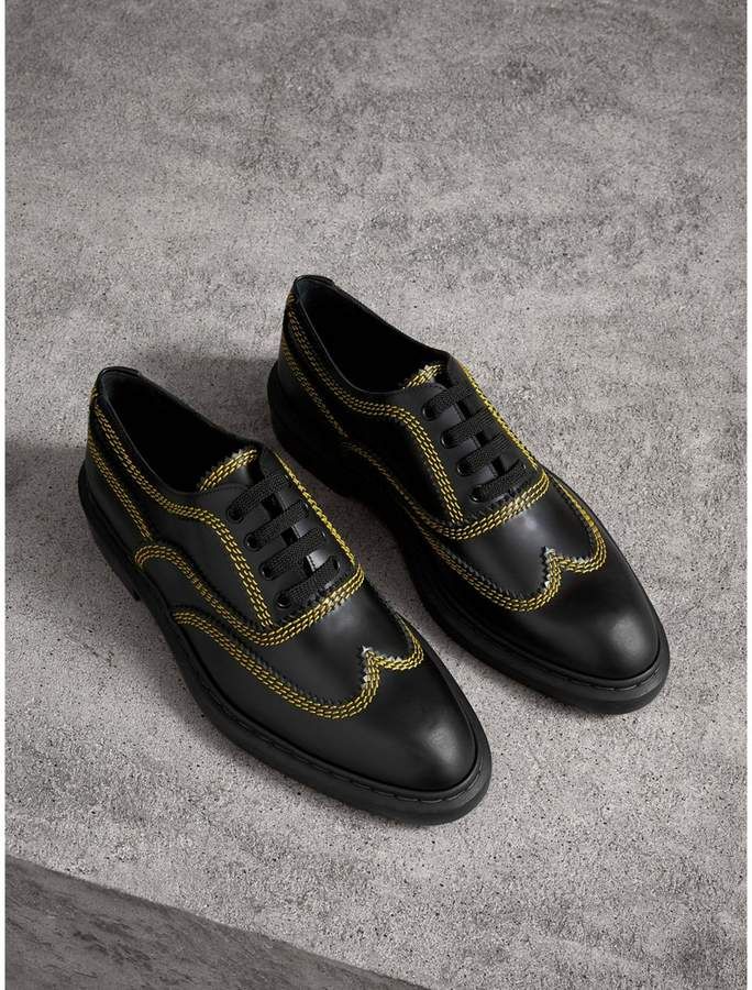 Burberry Topstitched Leather Derby Shoes