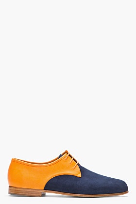 CARVEN Orange & Navy Two-Tone Leather Derbys