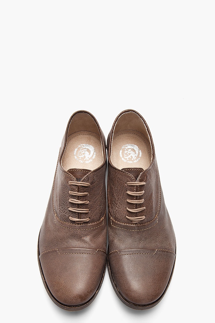 DIESEL Brown Faded Leather Chrom Oxfords