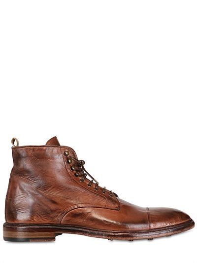 OFFICINE CREATIVE - WASHED LEATHER LACE-UP LOW BOOTS - LUISAVIAROMA