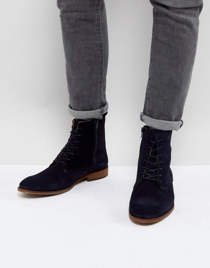 Zign Suede Lace Up Boots In Navy